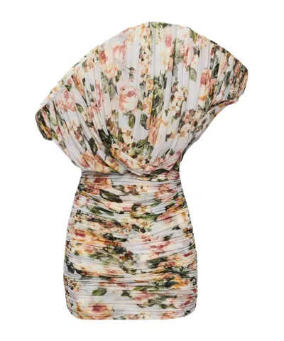Magda Butrym One-shoulder Fan Mini Dress In Floral Print In Multi