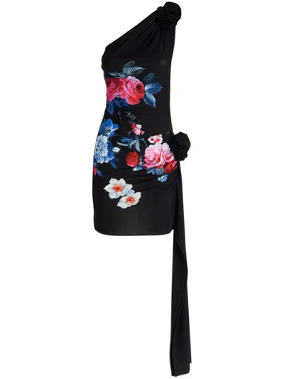 Magda Butrym Printed Jersey One Shoulder Minidress In Black