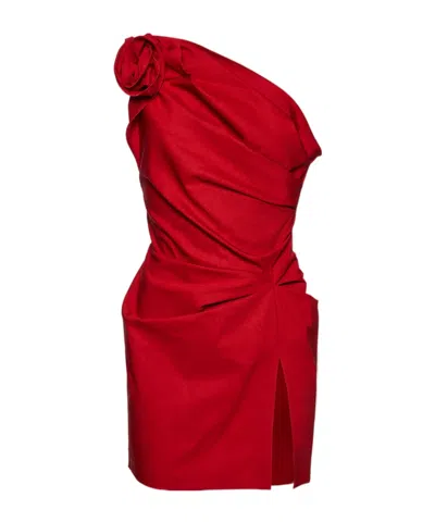 Magda Butrym One Shoulder Ruched Linen Mini Dress In Red