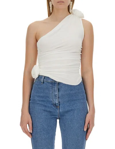 Magda Butrym One-shoulder Embellished Ruched Stretch-jersey Top In White