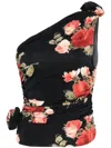 Magda Butrym Draped Printed Jersey One Shoulder Top In Black