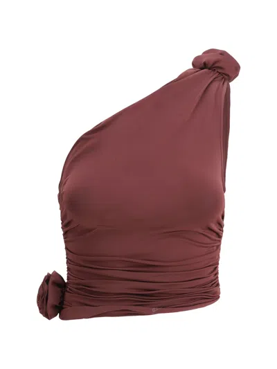 Magda Butrym One-shoulder Jersey Top In Brown