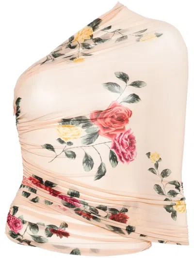 Magda Butrym One-shoulder Wrap Blouse In Beige