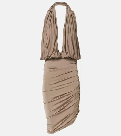 Magda Butrym Plunge-halterneck Jersey Midi Dress In Neutrals