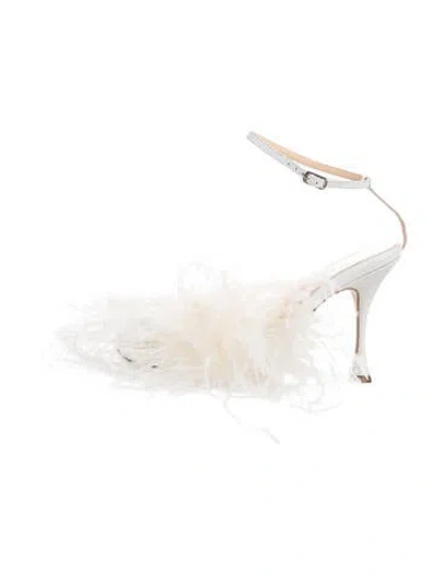 Pre-owned Magda Butrym Ostrich Feather Sandals In White