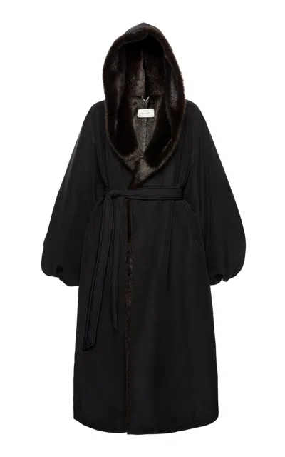 Magda Butrym Oversized Balloon-sleeve Faux Fur Lined Coat In Black