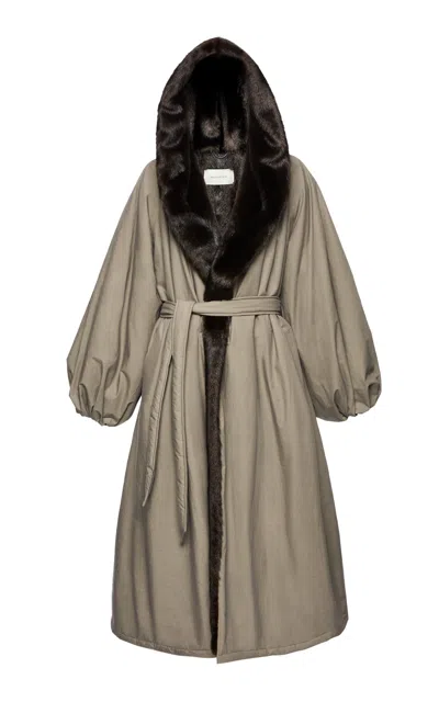 Magda Butrym Oversized Balloon-sleeve Faux Fur Lined Coat In Multi