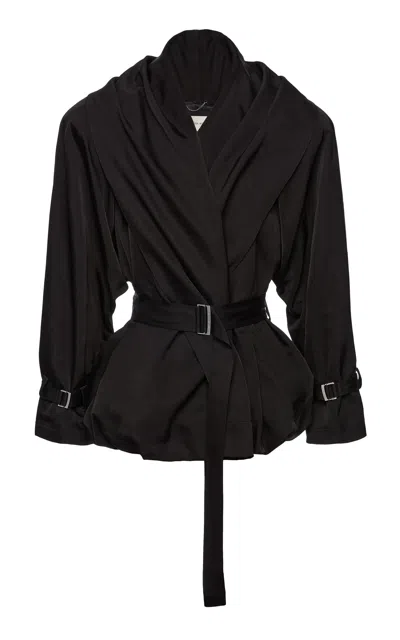 Magda Butrym Oversized Belted Cotton-silk Jacket In Black