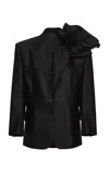 Magda Butrym Oversized Floral Appliqued Cotton Blazer In Black