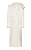Magda Butrym Oversized Floral Appliqued Long Coat In Ivory