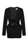 Magda Butrym Oversized Floral Embellished Silk-wool Dress In Black