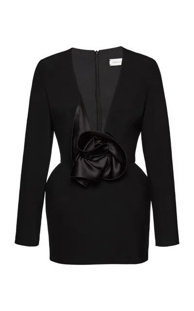 Magda Butrym Oversized Floral Embellished Silk-wool Dress In Black