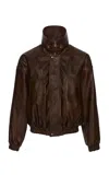 Magda Butrym Oversized High Neck Leather Jacket In Brown