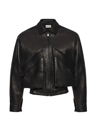 Magda Butrym Paneled Calf Leather Jacket In Blue