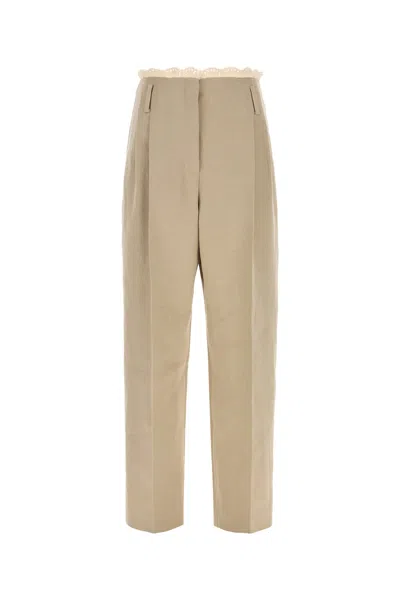 Magda Butrym Beige Linen Blend Wide-leg Pant In Green