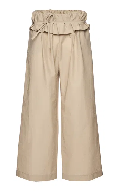 Magda Butrym Paperbag-waist Wide-leg Cotton-blend Pants In Brown