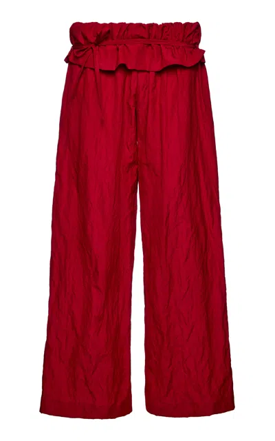 Magda Butrym Paperbag-waist Wide-leg Cotton-blend Pants In Red