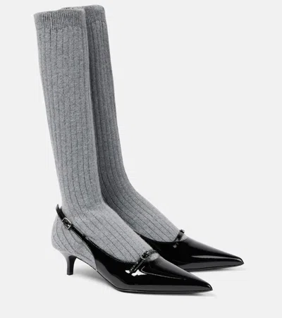 Magda Butrym Patent Leather Slingback Pumps With Socks In Grey