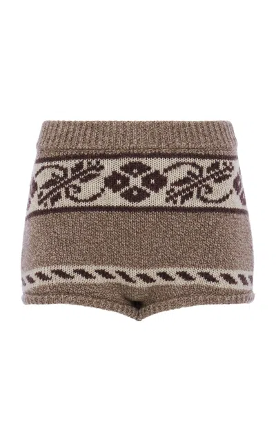 Magda Butrym Patterned Wool Mini Shorts In Neutral