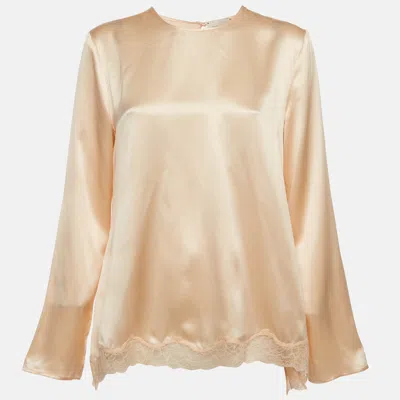 Pre-owned Magda Butrym Peach Lace Trimmed Satin Open Back Blouse S In Orange