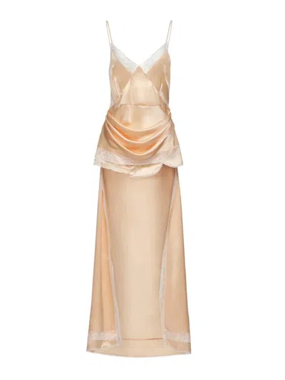 Magda Butrym Peach-colored Asymmetrical Slip Dress With Lace Inserts. In Neutral
