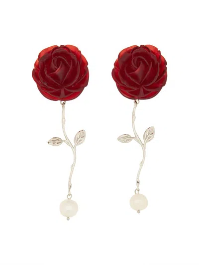 Magda Butrym Pearl And Rose Earrings In Red