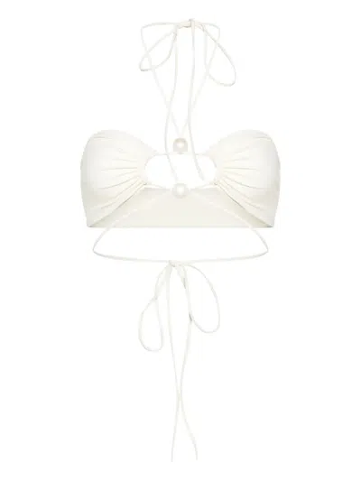 Magda Butrym Strapless Floral Bikini Top With Cut-out Detail In Beige