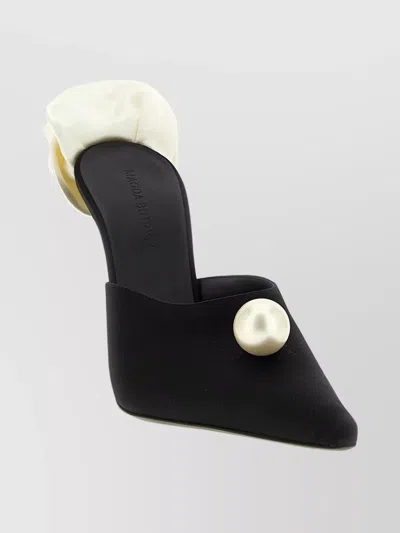 Magda Butrym Pearl Embellished Floral Pointed Toe Mules In Black