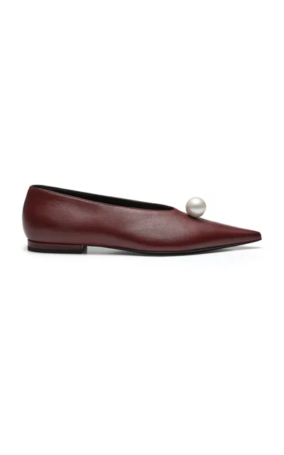 Magda Butrym Pearl-embellished Leather Ballet Flats In Burgundy