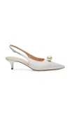 Magda Butrym Pearl-embellished Satin Slingback Kitten Heels In White