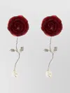 Magda Butrym Red Rose Stem Earrings With Pearl Drop In Red