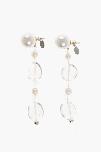 Magda Butrym Pearl Shell Earrings With Transparent Stones In White