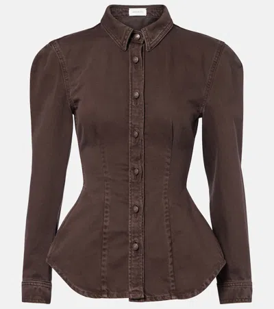 Magda Butrym Peplum Denim Jacket In Brown