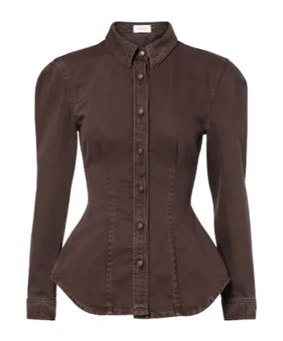 Magda Butrym Peplum Denim Jacket In Brown