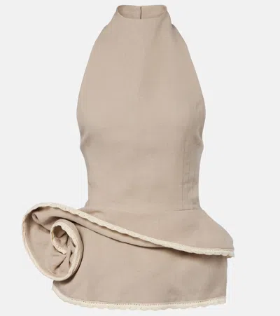 Magda Butrym Peplum Floral-appliqué Linen Top In Nude