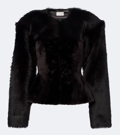 Magda Butrym Round Neck Faux Fur Cropped Jacket In Black