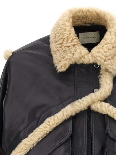 Magda Butrym Leather Jacket With Unique Fur Insert In Black