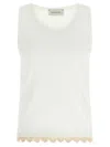Magda Butrym Lace Trim Ribbed Texture Scoop Neck Top In White