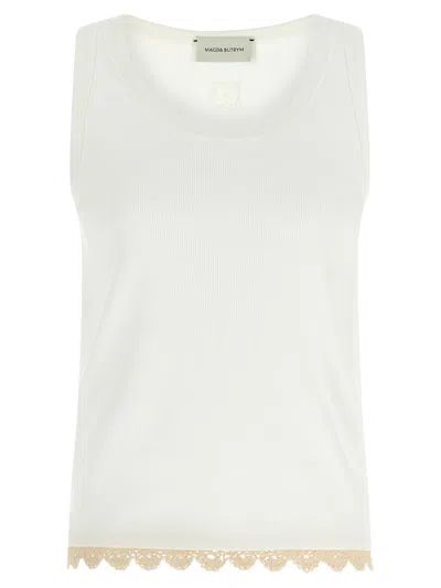 Magda Butrym Lace Trim Ribbed Texture Scoop Neck Top In White