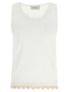 Magda Butrym Lace Trim Ribbed Texture Scoop Neck Top In White
