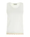 Magda Butrym Lace Trim Ribbed Texture Scoop Neck Top In White