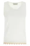 Magda Butrym Lace Trim Ribbed Texture Scoop Neck Top In White