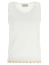 Magda Butrym Lace Trim Ribbed Texture Scoop Neck Top In White