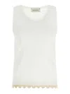 Magda Butrym Lace Trim Ribbed Texture Scoop Neck Top In White