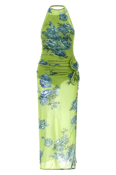 Magda Butrym Floral Halter Neck Maxi Ruched Side Draping In Green