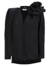 Magda Butrym Draped Floral V-neck Blouse In Black