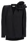 Magda Butrym Draped Floral V-neck Blouse In Black