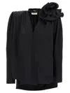 Magda Butrym Draped Floral V-neck Blouse In Black