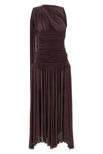 Magda Butrym One Shoulder Draped Floor-length Dress In Brown
