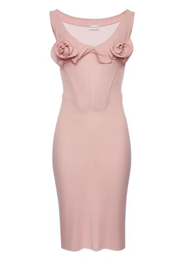 MAGDA BUTRYM PINK FLORAL BUSTIER MIDI DRESS